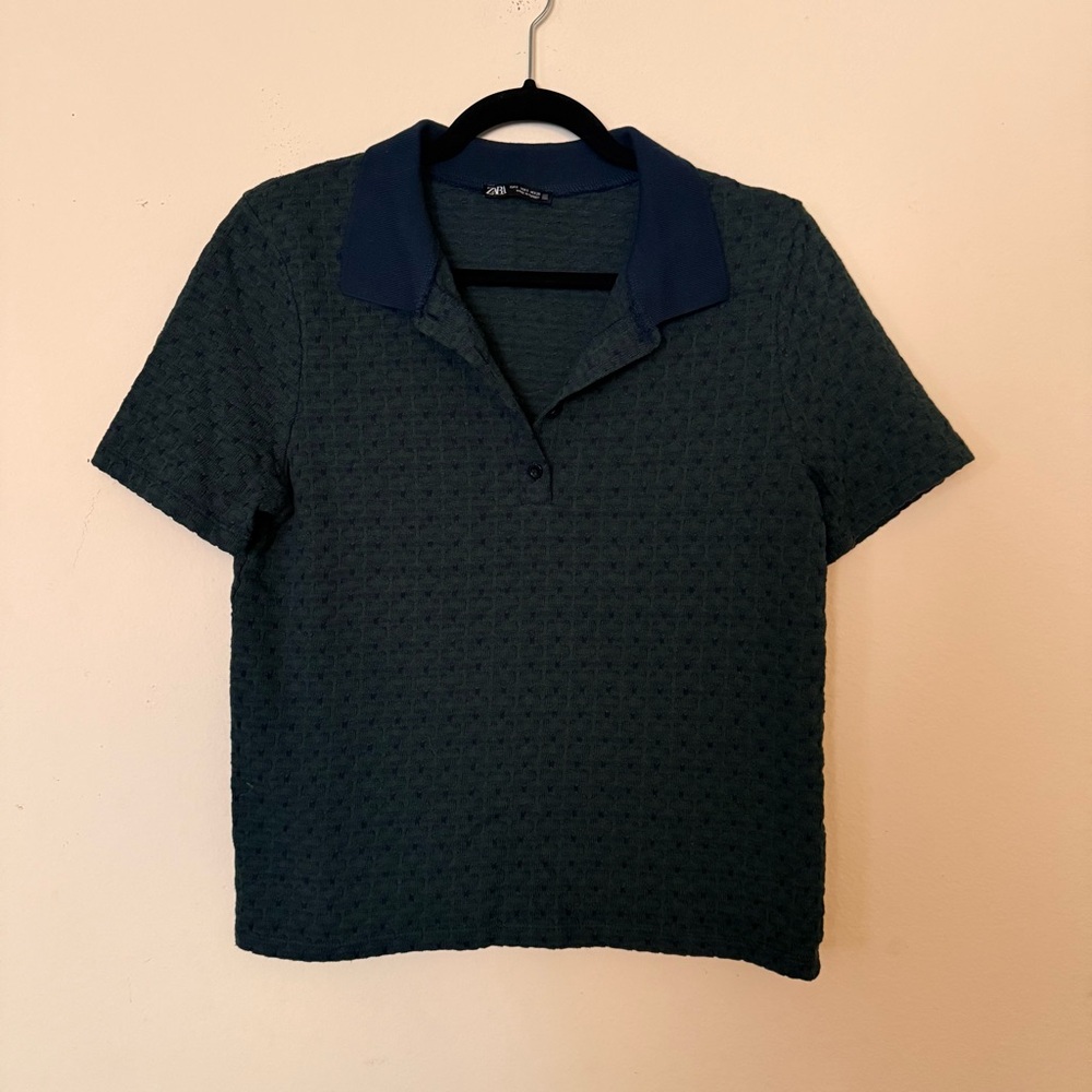 Women's Green Textured Polo Shirt